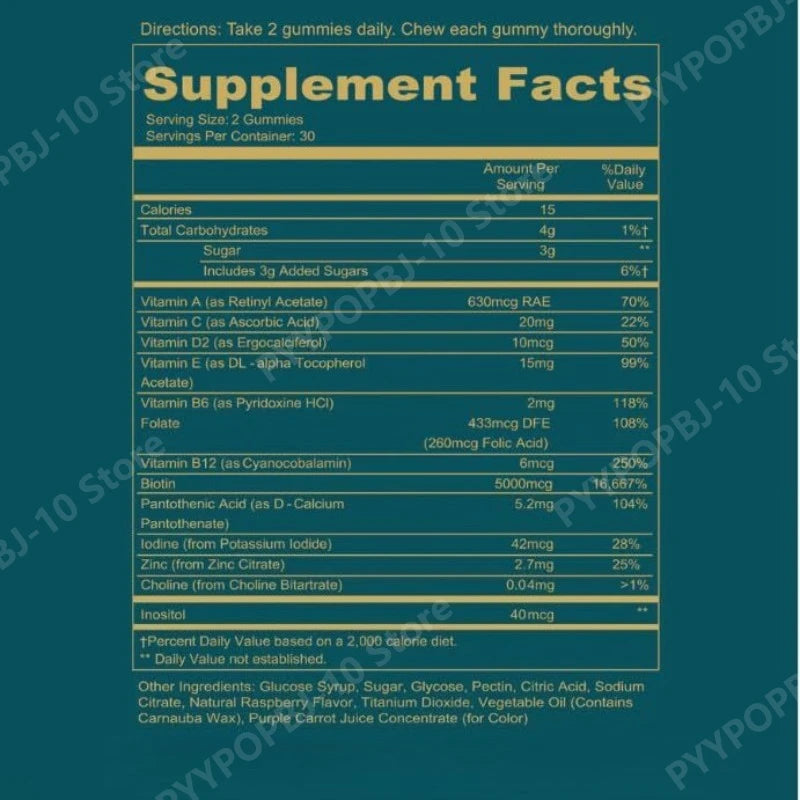 Hair Skin Nail Gummies Vitamin Supplement Biotin Multivitamin Daily Nutritional Support 60 Gummies