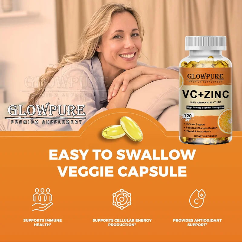 Vitamin C and Zinc Supplement Suuport Antioxidant Protection for Immune, Cellular Energy Production