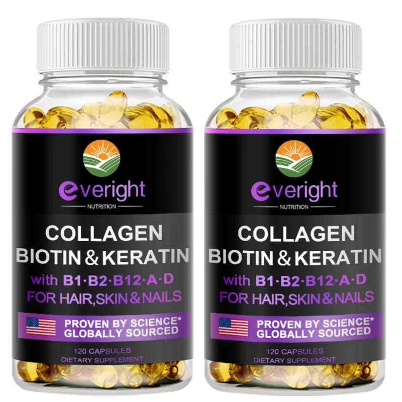 Biotin Hyaluronic Acid, Collagen Keratin –Hair Growth Vitamin – Nails &amp; Skin,  B1, B2, B6, B12 Complex Supplement for Men &amp;Women
