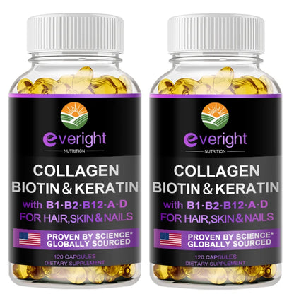 Biotin Hyaluronic Acid, Collagen Keratin –Hair Growth Vitamin – Nails &amp; Skin,  B1, B2, B6, B12 Complex Supplement for Men &amp;Women