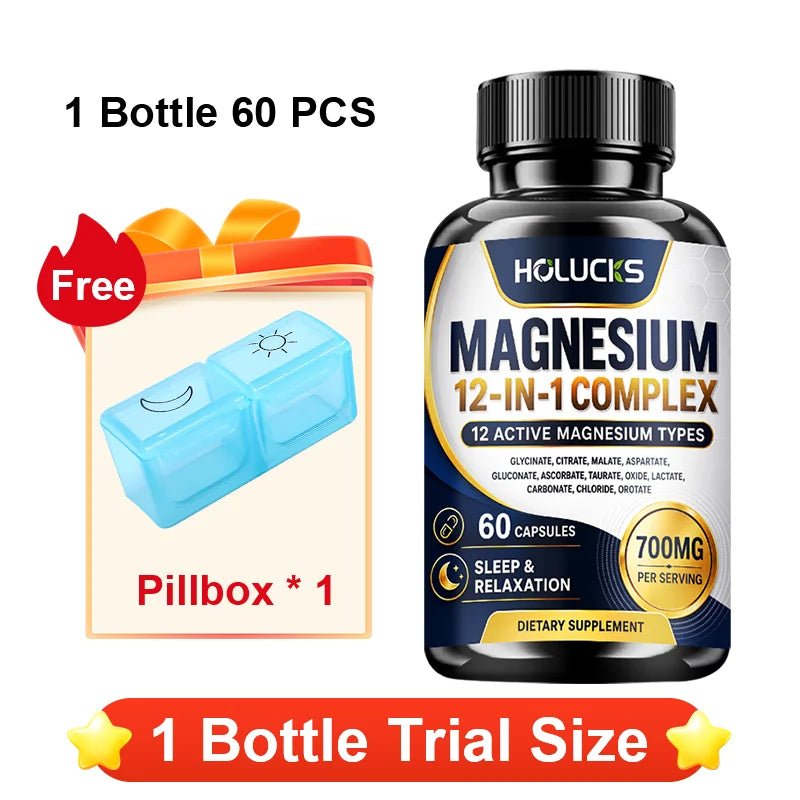 Magnesium Supplement, with Magnesium Glycinate, Supports Muscle, Sleep, Nerve, Heart, Digestive Health, Daily Memory, Vitality