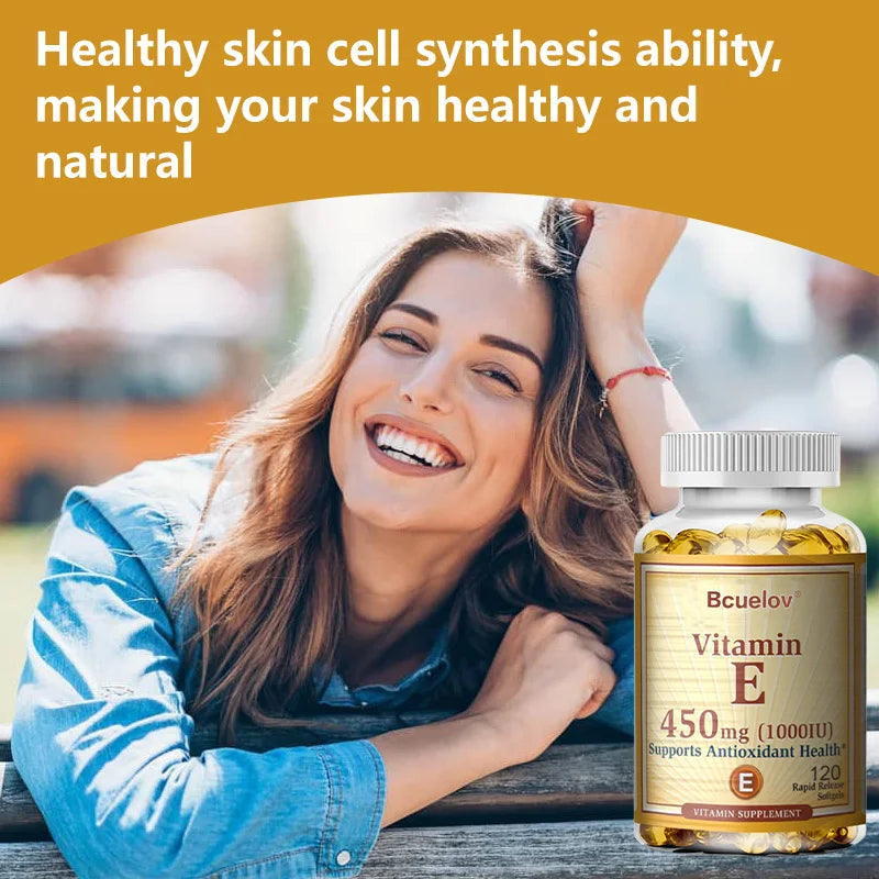 Vitamin E Supplement Capsules- 1000 IU - Promote Skin, Immunity and Heart Health, Help Blood Circulation, Gluten-free