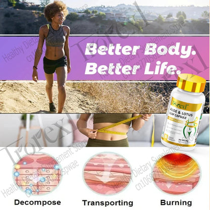 Aloe &amp; Lotus Leaf Capsules Flat Tummy Pills, Appetite Suppressant, Detoxification, Preserve Lean