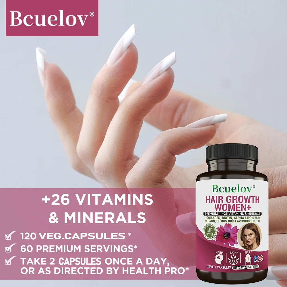 Women Hair Growth Supplement Capsules with Multivitamins, Collagen and Biotin for Thicker, Fuller Hair, Nails and Skin Health