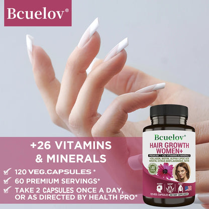 Women Hair Growth Supplement Capsules with Multivitamins, Collagen and Biotin for Thicker, Fuller Hair, Nails and Skin Health