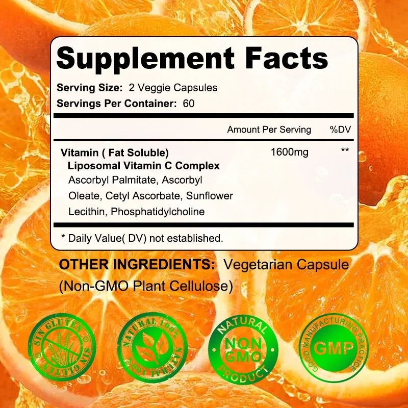 Liposomal Vitamin C 1600 Mg - Highly Absorbable, Fat Soluble Vitamin C, Antioxidant Supplement, Immune System &amp; Collagen Booster
