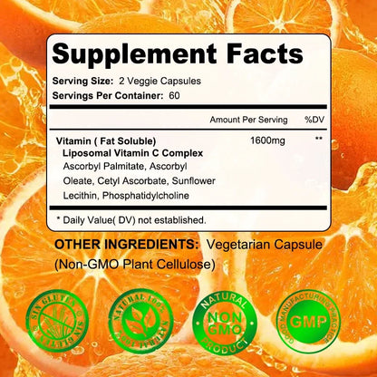 Liposomal Vitamin C 1600 Mg - Highly Absorbable, Fat Soluble Vitamin C, Antioxidant Supplement, Immune System &amp; Collagen Booster