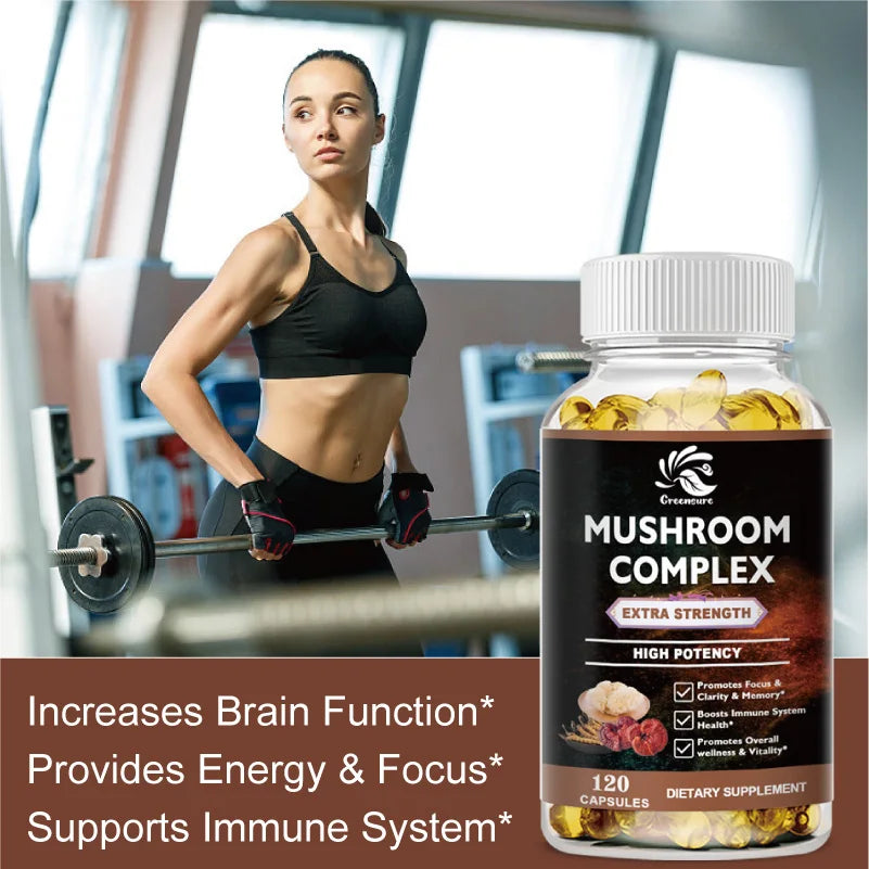 Lion Mane Cordyceps Mushroom Complex Supplement for Nootropic Brain Memory &amp; Focus Immune &amp; Stress Relief