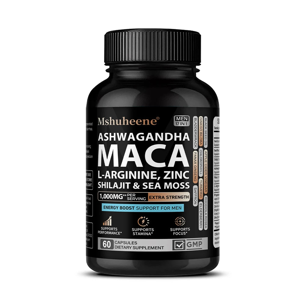 Enhancing Supplement Blend - L-Arginine + Maca + Ashwagandha, Stamina Muscle Growth, Vascular Function, Blood Circulation