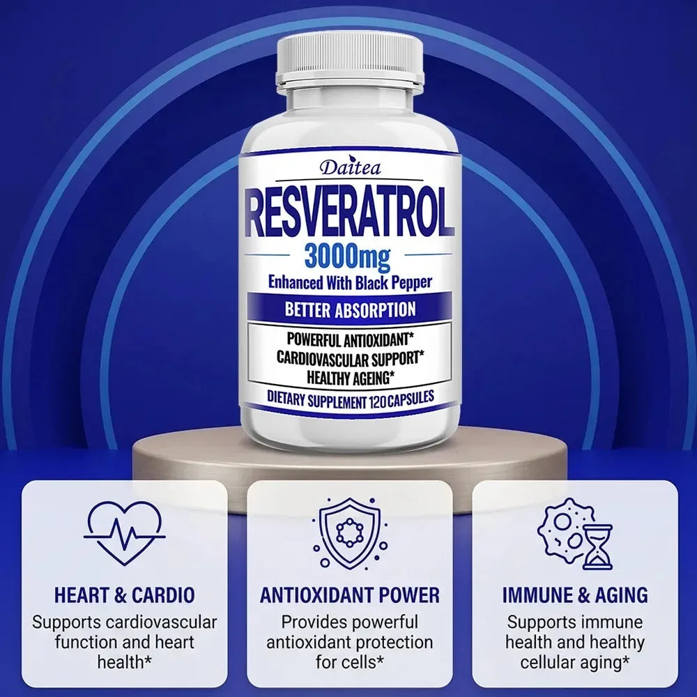 Resveratrol Supplement Capsules - Anti-Aging, Cardiovascular &amp; Joint Support, Skin Health