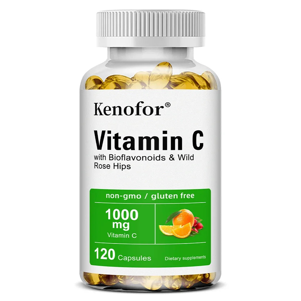 Vitamin C 1000mg - with Bioflavonoids &amp; Wild Rose Hips,Supports Skin Health,Antioxidant,Immune System Health,120 Capsules