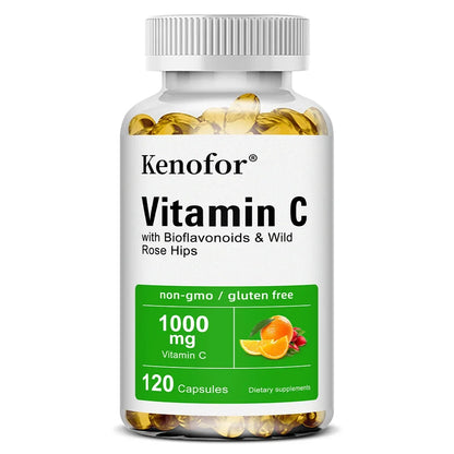 Vitamin C 1000mg - with Bioflavonoids &amp; Wild Rose Hips,Supports Skin Health,Antioxidant,Immune System Health,120 Capsules