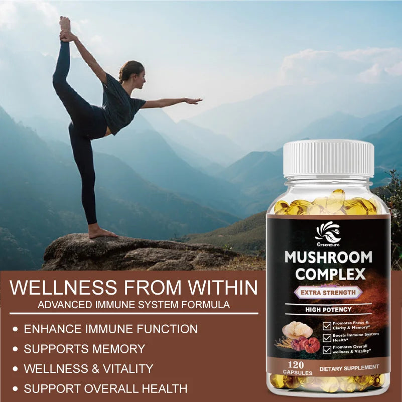 Lion Mane Cordyceps Mushroom Complex Supplement for Nootropic Brain Memory &amp; Focus Immune &amp; Stress Relief
