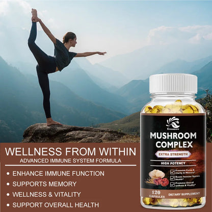 Lion Mane Cordyceps Mushroom Complex Supplement for Nootropic Brain Memory &amp; Focus Immune &amp; Stress Relief