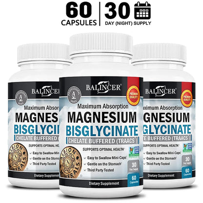 Magnesium Bisglycinate Capsules, Daily Mineral Supplement, Supports Muscle Nerve Bone Cardiovascular Energy &amp; Immune  Wellness