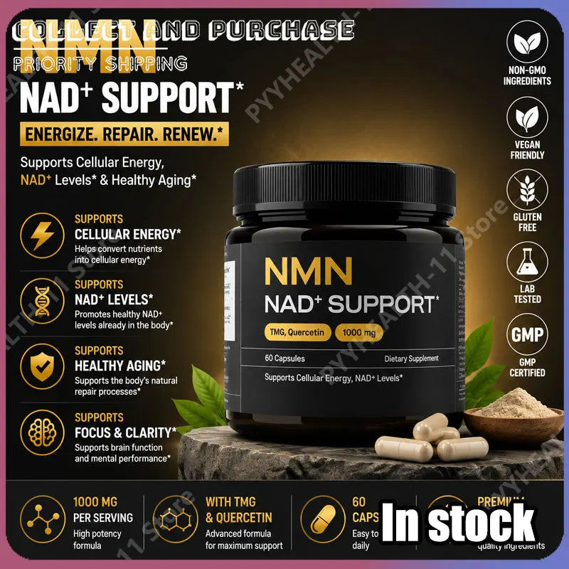 NMN 1000 Mg Capsule Supplement 4-in-1 Formula with TMG, Quercetin &amp; Resveratrol NAD+ Supplement Supports Energy 60 Capsules