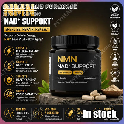 NMN 1000 Mg Capsule Supplement 4-in-1 Formula with TMG, Quercetin &amp; Resveratrol NAD+ Supplement Supports Energy 60 Capsules