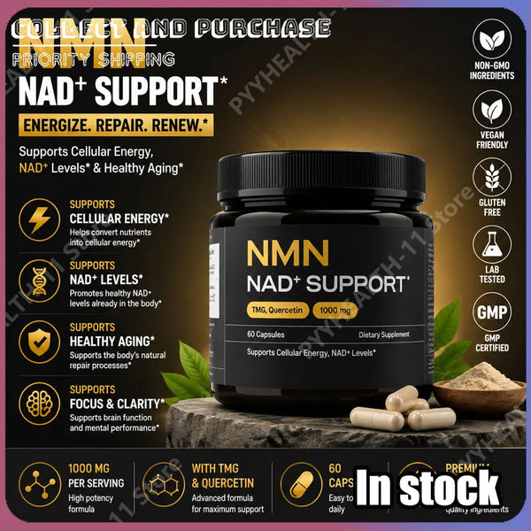 NMN 1000 Mg Capsule Supplement 4-in-1 Formula with TMG, Quercetin & Resveratrol NAD+ Supplement Supports Energy 60 Capsules
