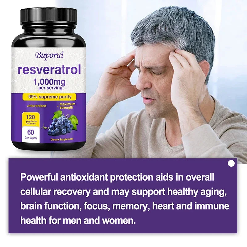 Resveratrol Supplement - 99% Trans-resveratrol, Healthy Aging, Brain &amp; Heart Support, AntioxidantSupplementsSupplements