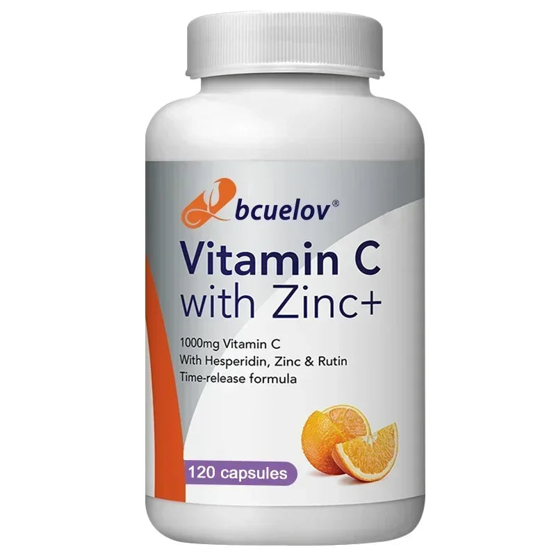 Bcuelov Vitamin C Mit Zink Capsules 1000mg Vitamin C with 5mg Zinc Capsule Immune Support, Energy Production, Vitamin Supplement