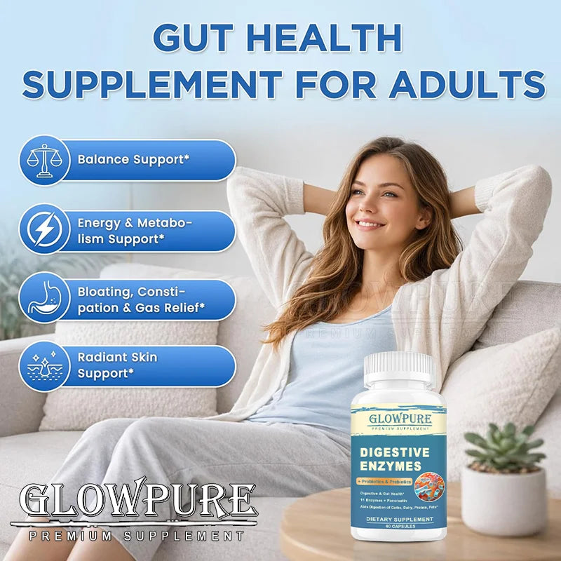 Digestive Enzyme Supplement with Prebiotics &amp; Probiotics - Supports Nutrient Absorption | Gut Health Promotes Digestion | Immune