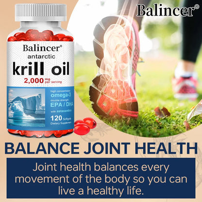 Antarctic Krill Oil 2000mg Supplement, 3X Strength Natural Source of Omega-3s, EPA 240mg + DHA 160mg + Astaxanthin 800mcg
