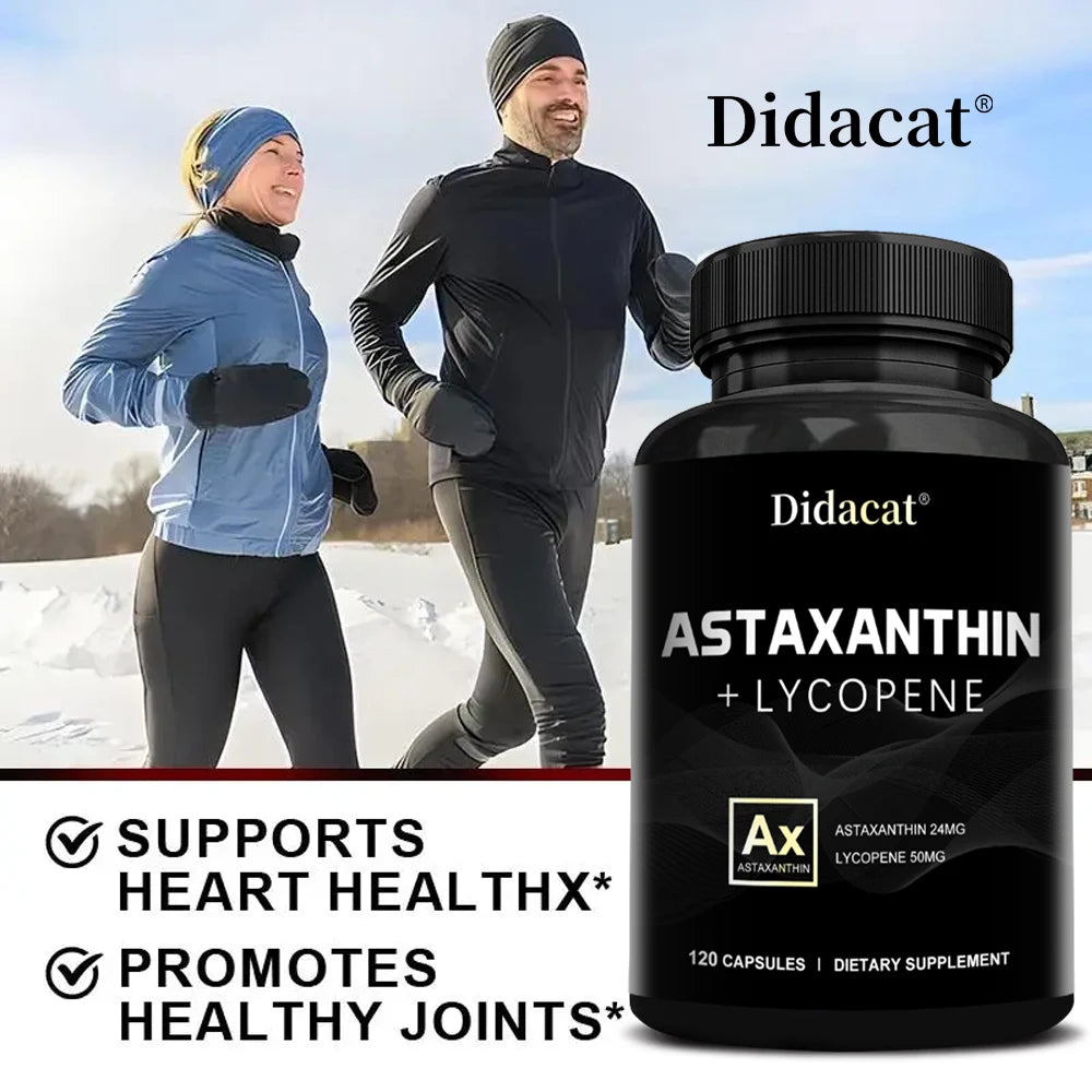 Astaxanthin 24mg + Lycopene 50mg , Natural Antioxidant From Microalgae Astaxanthin Supplement, Support Eye, Skin Health, Non-GMO