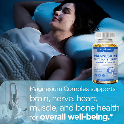Original Magnesium Glycinate 500mg Supplement – High Absorption for Relaxation, Sleep &amp; Muscle Support - D3 B6 Zinc
