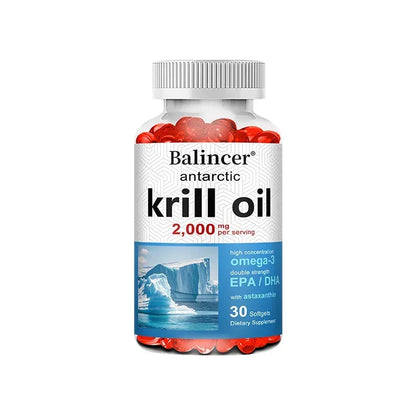 Antarctic Krill Oil 2000mg Supplement, 3X Strength Natural Source of Omega-3s, EPA 240mg + DHA 160mg + Astaxanthin 800mcg