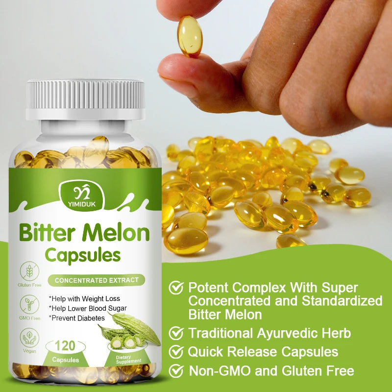 Natural Bitter Melon Extract Capsules Help Lower Blood Sugar, Prevent Heatstroke, And Supplement Daily Multivitamins To Burn Fat
