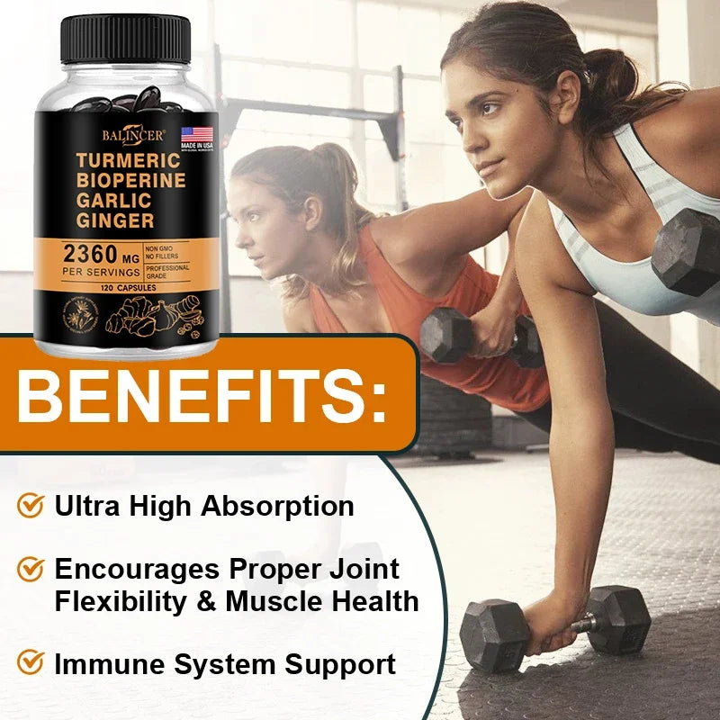 4-in-1 Turmeric Ginger Supplement with Pepperin 2360 Mg with Garlic Curcumin Black Pepper, for Joint, Digestive &amp; Immune Support
