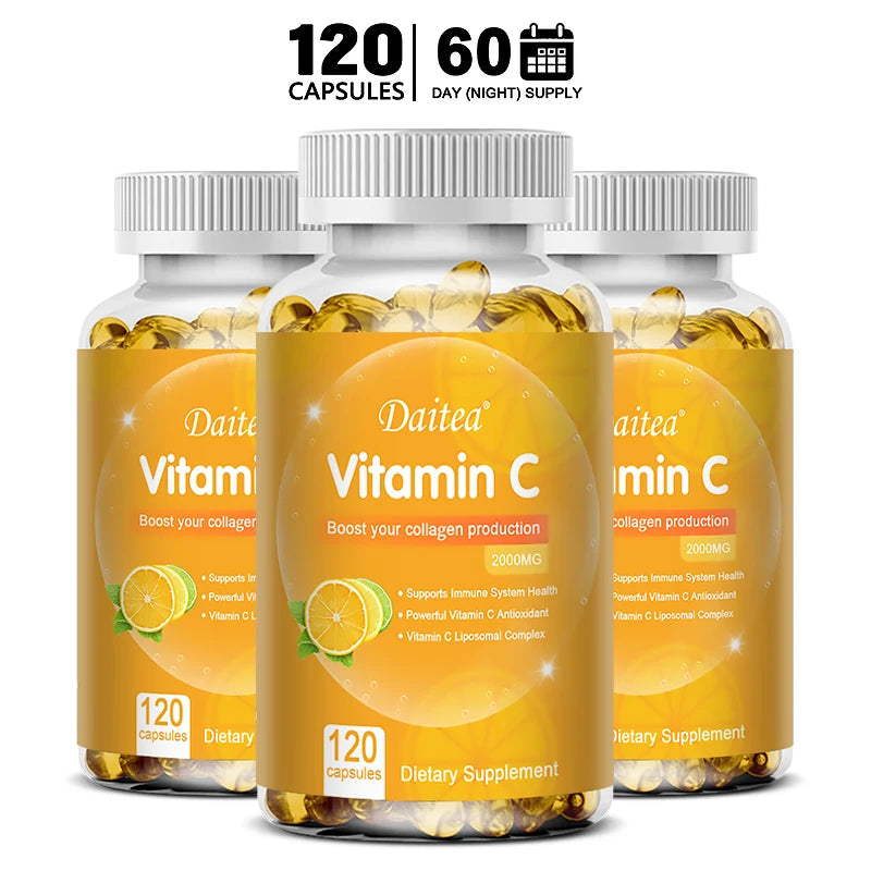 Vitamin C Promotes Collagen Production - 2000 Mg, Promote Skin, Hair, Nails and Immune Health, Dietary Supplements