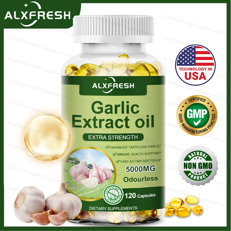 Garlic Oil Capsules Supplement for Balance Cholesterol Levels, Support Heart and Cardiovascular Health, Organic Non-GMO