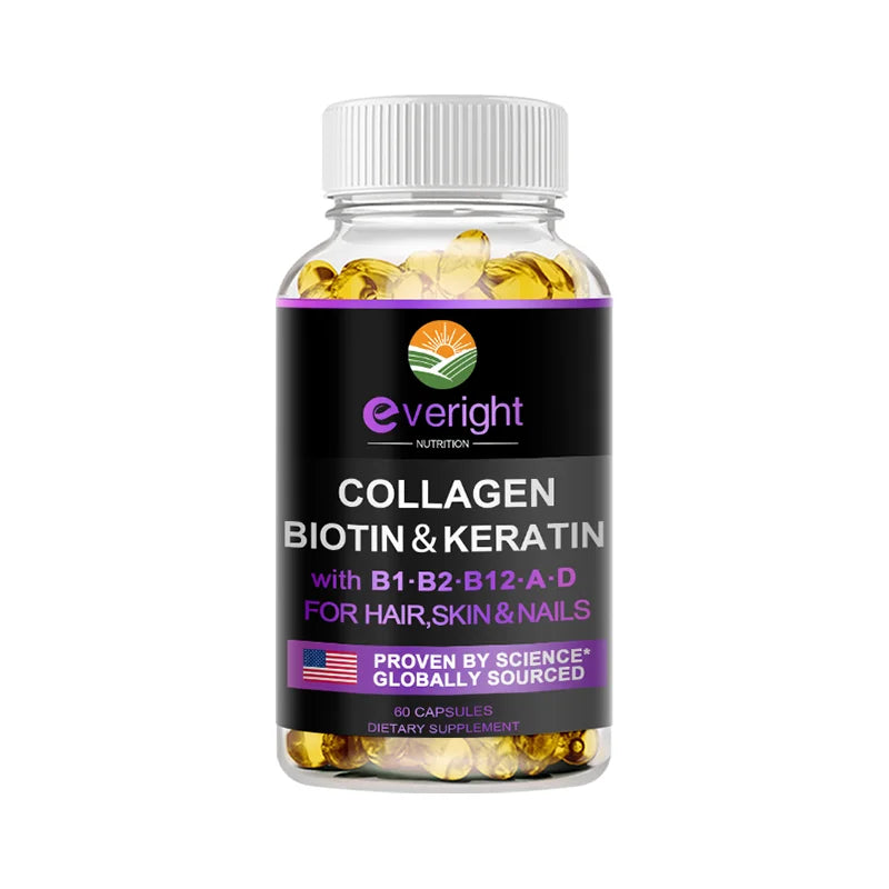 Biotin Hyaluronic Acid, Collagen Keratin –Hair Growth Vitamin – Nails &amp; Skin,  B1, B2, B6, B12 Complex Supplement for Men &amp;Women