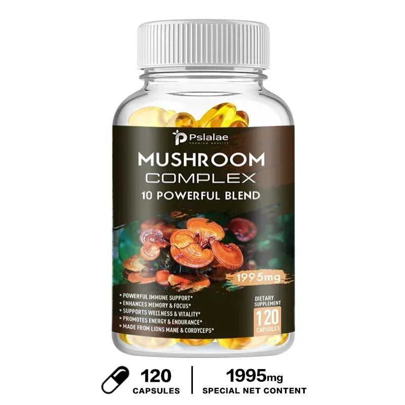 Mushroom Complex Supplement - Supports Brain and Immune Health, Enhances Memory, Focus and Clarity, Boosts Energy, Non-GMO