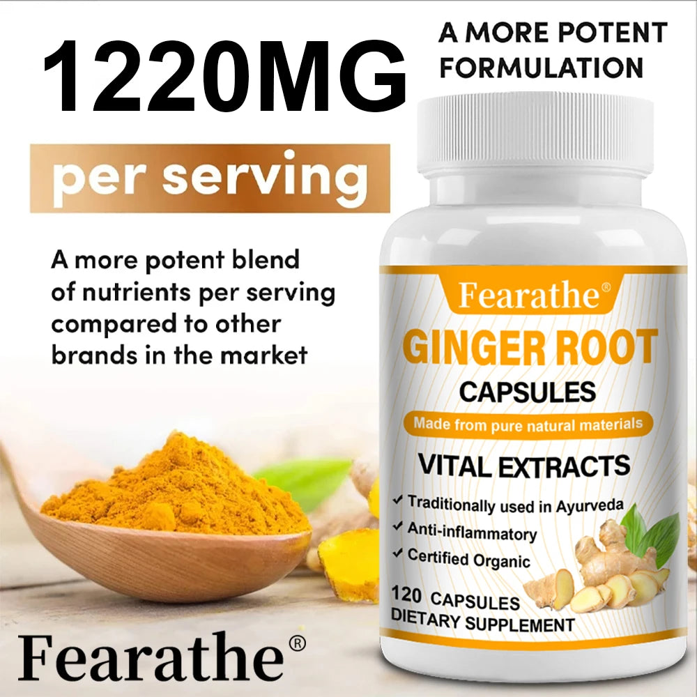 Organic Ginger Root Capsules 1200mg - with Black Pepper Extract,For Joint Health, Anti-Inflammation, Muscle, Immune Health