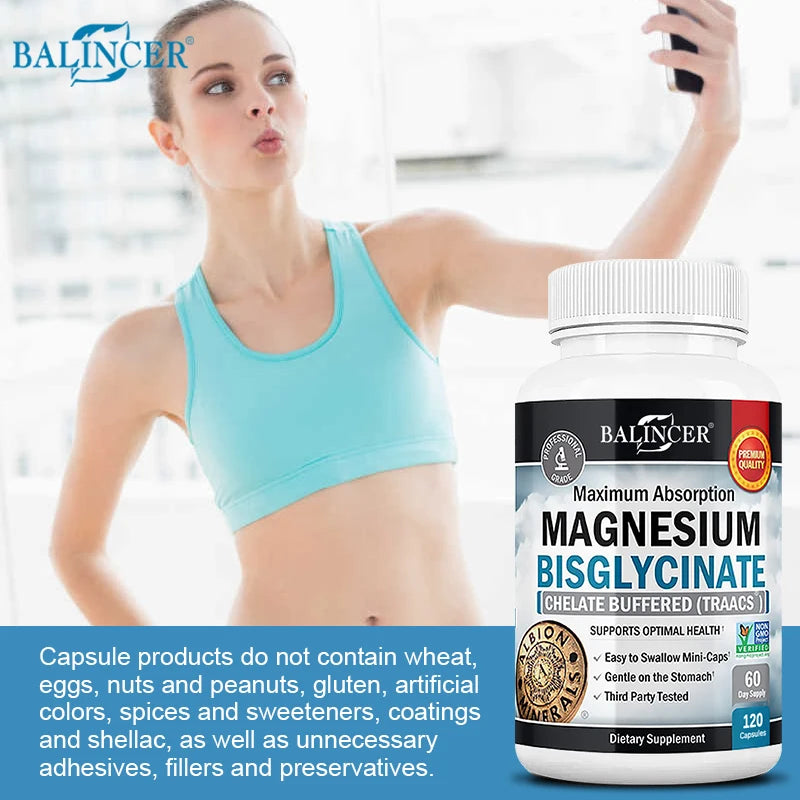 Magnesium Bisglycinate Capsules, Daily Mineral Supplement, Supports Muscle Nerve Bone Cardiovascular Energy &amp; Immune  Wellness