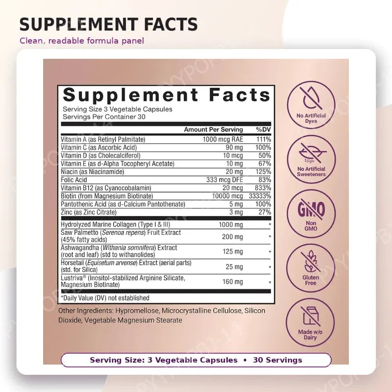 Hair Wellness Multivitamin – with Biotin, Collagen &amp; Botanicals – Supports Healthy Hair – 90 Vegetable Capsules