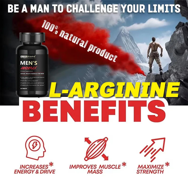 L-Arginine Male Enhancing Supplement for Performance, Endurance and Muscle, Strength and Endurance, Non-GMO, 60 Tablets