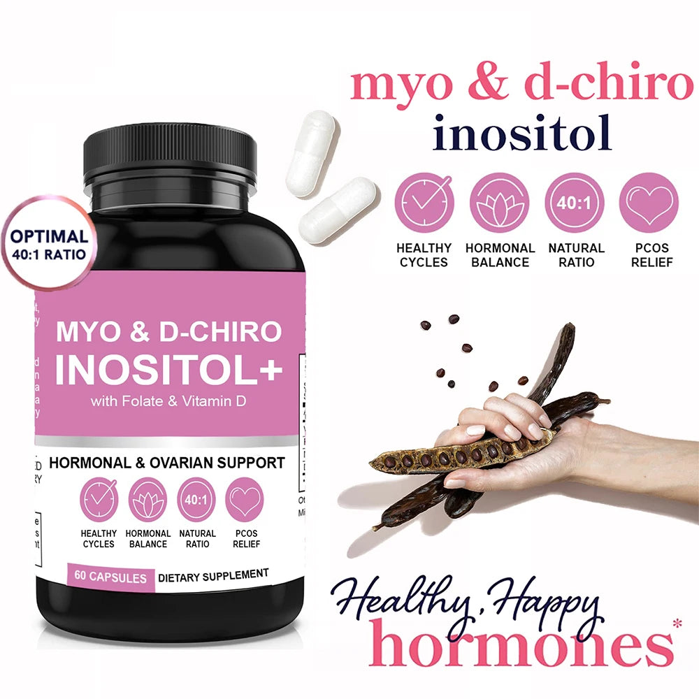 Myo-Inositol &amp; D-Chiro Inositol Supplement for Women | Fertility Supplements for Hormonal Balance &amp; Ovarian Health Support, 60 C