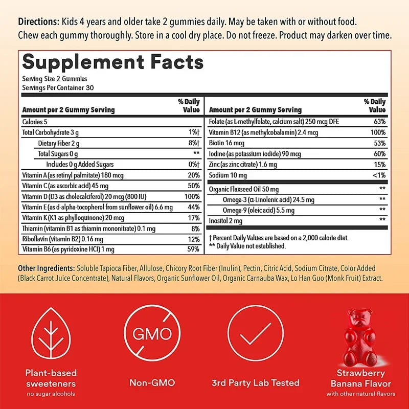 Kids Multivitamins Gummies - Boosts Immunity, Promotes Healthy Brain and Body Development, Provides Energy