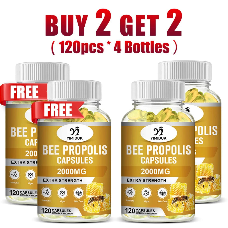 Buy 2 Get 2 Free! Strong Bee Propolis Extract Capsules, for Sore Throat, Overall Skin Care, Immune System Booster, Non-GMO