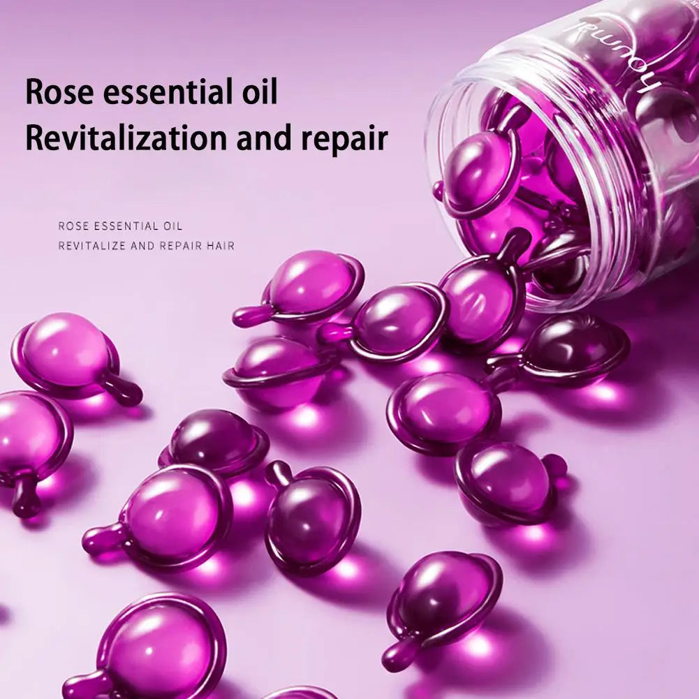 30 Capsules Rose Hair Essential Oil, Hair Vitamins Capsules Smooth Nourishing Repair Damaged Hair Serum for Frizzy Dry Curly
