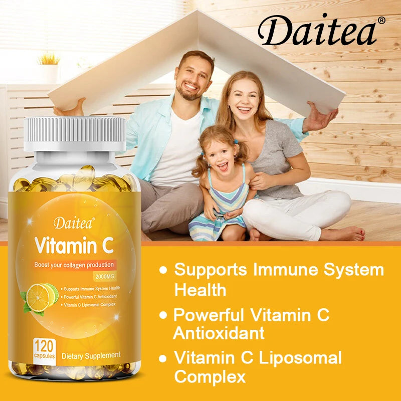 Vitamin C Promotes Collagen Production - 2000 Mg, Promote Skin, Hair, Nails and Immune Health, Dietary Supplements