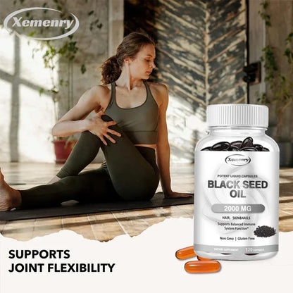 Dietary Supplement, Black Seed Oil Helps Hair Regrowth and Protects Skin and Nails 2000 Mg Supplement