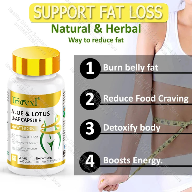 Aloe &amp; Lotus Leaf Capsules Flat Tummy Pills, Appetite Suppressant, Detoxification, Preserve Lean