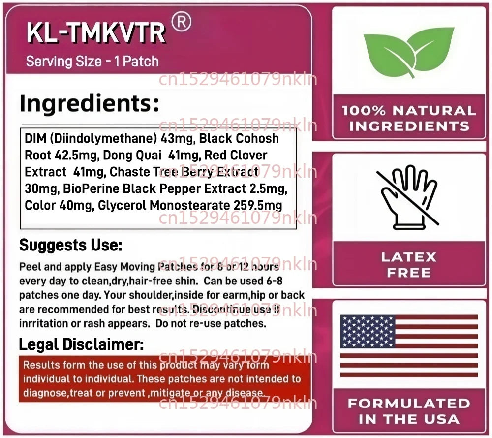 30 Patches Menopause Vitamins Transdermal Patches with Black Cohosh, Red Clover - Hot Flashes, Night Sweats &amp; Mood Support