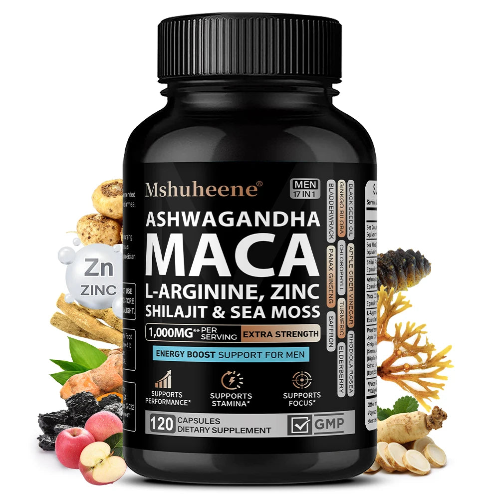 Enhancing Supplement Blend - L-Arginine + Maca + Ashwagandha, Stamina Muscle Growth, Vascular Function, Blood Circulation