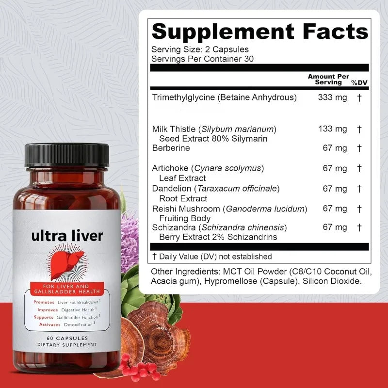 Ultra Liver Supplement with Milk Thistle &amp; Dandelion Root Extract Rich in Antioxidants Promote Natural Detoxification 60Capsules