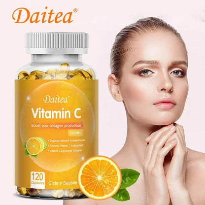 Vitamin C 2000 Mg, Promotes Collagen Production, Vitamin C Liposomal Dietary Supplement, Non-GMO and Gluten-Free Vegetarian